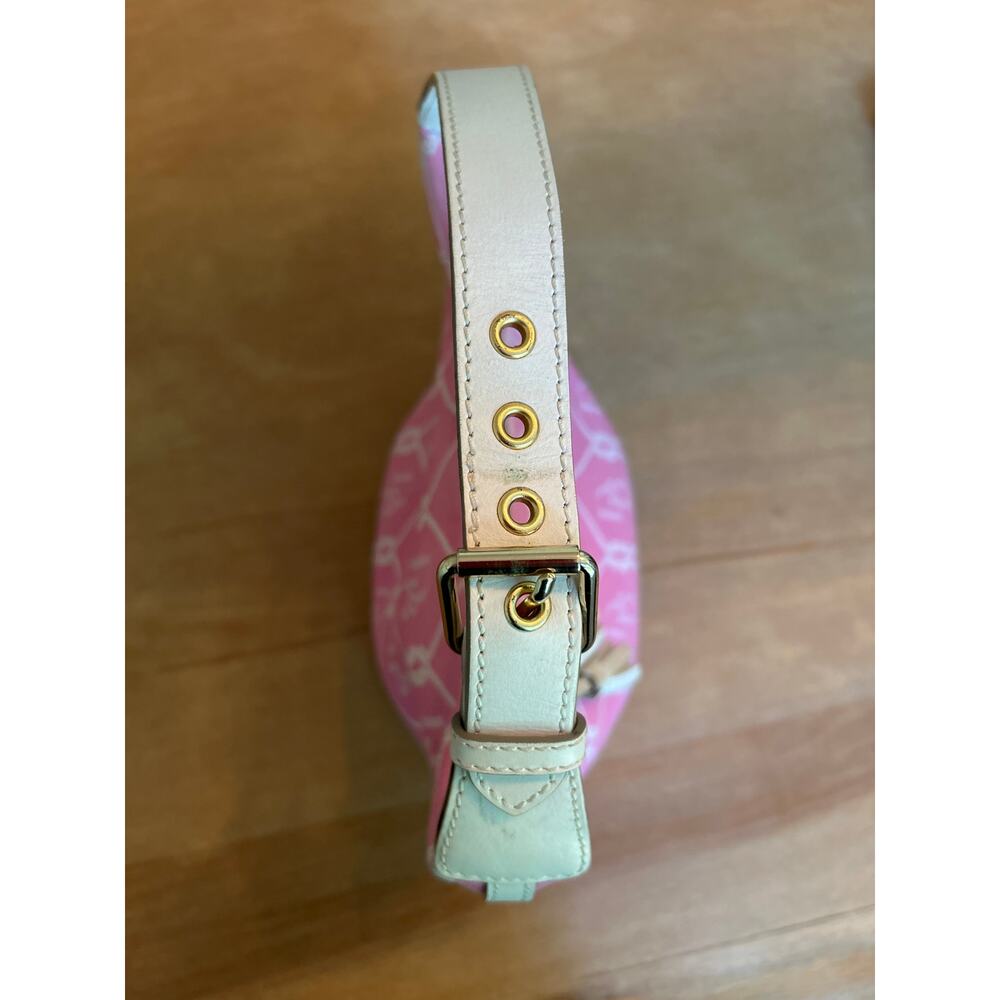 Dooney & Bourke Monogram Pink Signature Canvas Logo Small Hobo Bucket Bag Purse - Picture 4 of 9